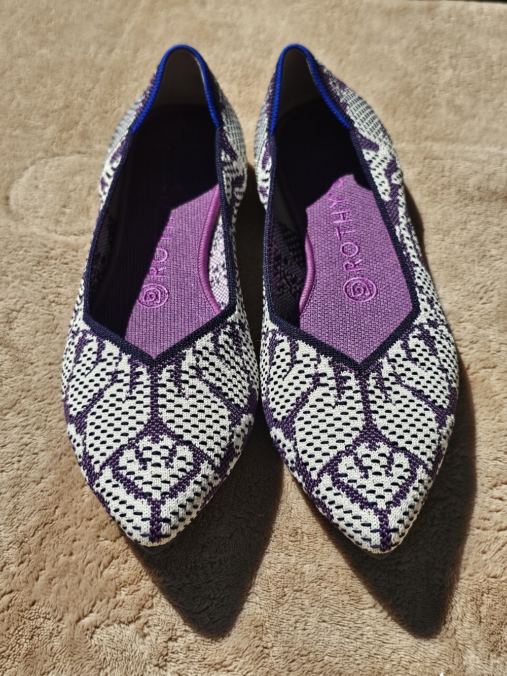 Rothy's Purple and White Knit Pointed Ballet Flats. 8.5